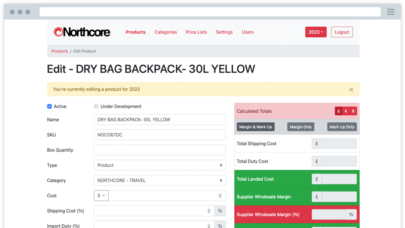 Northcore bespoke pricing system